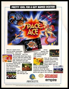 1994 Space Ace Retro Video Game PRINT AD Absolute Entertainment Super Nintendo - Picture 1 of 4