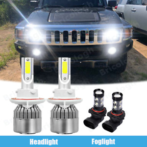 (4) 6000K White LED Headlight Hi/Lo beam + Fog Lights - For Hummer H3 2006-2010