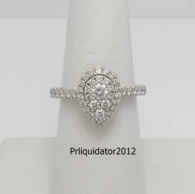 3/4CT Natural Diamond Halo Pear Frame Engagement Wedding Ring 10K White Gold - Image 1 of 4