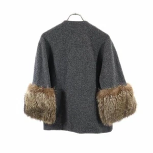 Marni Made In Italy Collarless Jacket 36 Gray Herringbone Sleeve Fur Ladies - Picture 1 of 7