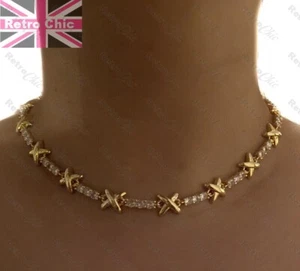 X cross Style Choker Necklace Gemma Owens Inspired Gold Icy Cubic Zirconia Gems - Picture 1 of 11