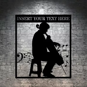 Letrero metálico con nombre de violonchelista personalizado. Regalo de decoración de pared para violonchelo personalizado. - Imagen 1 de 5