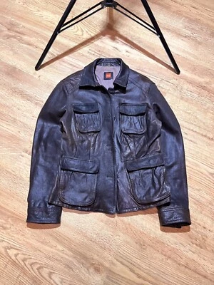 Chaqueta De Colección Hugo Boss Naranja Cuero Multibolsillo Militar Marrón Mujer EE. UU. 6 M Foto 1 de 4