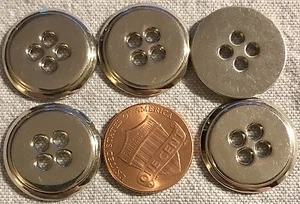 Lot of 5 Shiny Polished Silver Tone Metal Sew-through Buttons 13/16" 20.5mm 8412 - Picture 1 of 1