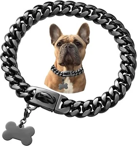 Collar de Perro de Acero Inoxidable, Genial Collar de Joyería Bulldog con Dije, Impermeable Negro - Imagen 1 de 5