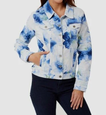 $108 Nanette Lepore Women's Blue Christine Print Button-Up Jacket Size L - Imagem 1 de 4