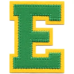 Green Gold Letter E Patch Felt Varsity Cut out Iron on Sew on (2 1/2" in) - Picture 1 of 1