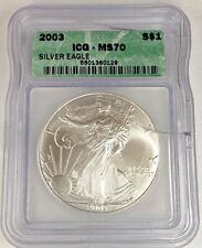 2003 American .999 Silver Eagle ICG MS70 Bullion Oz Dollar Coin Crack NO RESERVE
