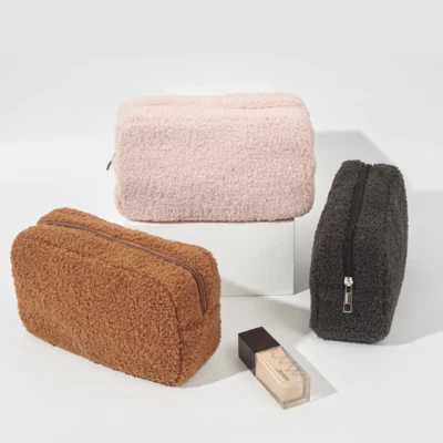 Teddy Fluffy Fax Fur Aesthetic Makeup Bag Plush Travel Cosmetic Storage Handbag - Image 1 of 4