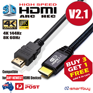 Premium HDMI Cable V2.1 8K 4K Ultra HD 3D High Speed Ethernet 1m 2m 3m
