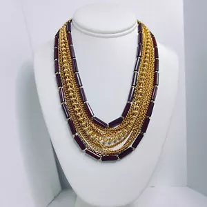 Vintage 11 Strand Gold Tone And Brown Bead Necklace (5698) - Picture 1 of 9