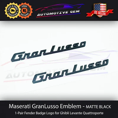 Maserati GranLusso Emblem Matte Black Fender Letter Badge Logo OEM Quattroporte - Image 1 of 3
