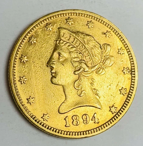 1894 $10 Gold Eagle Coin LIBERTY/ CORONET HEAD .900 Fine Gold, 27mm, 1/2 ounce Cover
