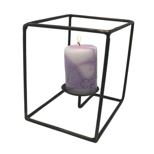 Minimalist Iron Open Rectangle 8 in Candleholder Pillar Rhombus Geometric Shape - Picture 1 of 9