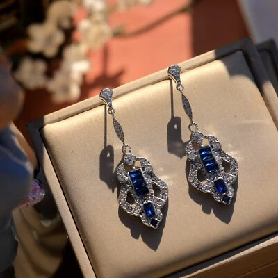 Ohrringe Clip Silber Art Déco Spitze Strass Blau Great Gatsby QD1 - Bild 1 von 4