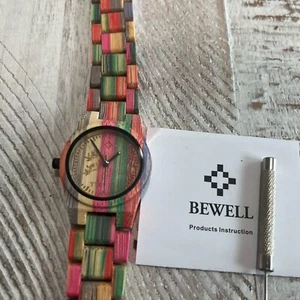 Bewell Bamboo Wooden Watch Wristwatch Colorful with box / Tool ~ needs battery - Picture 1 of 6
