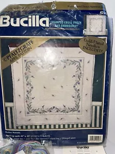 Bucilla Stamped Pfaltzgraff Lap Quilt April Pattern 42543 Embroidery 45X45 New - Picture 1 of 8