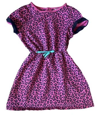 Heartstrings Knit Dress Girls 10 12 Black Pink Animal Print Short Sleeve - Image 1 of 3