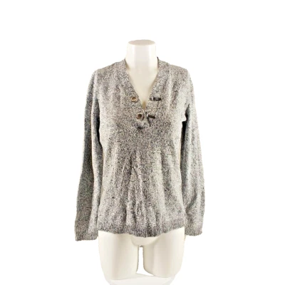 Suéter Henley novo com etiquetas Karen Scott Hardware pequeno (4-6) branco preto 100% algodão - Imagem 1 de 4