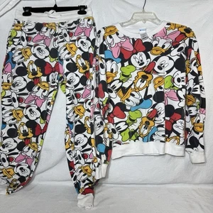 Disney Mickey and Friends Big Head All Over Sweatshirt Pants Set Size 7-9 Kids - Picture 1 of 7