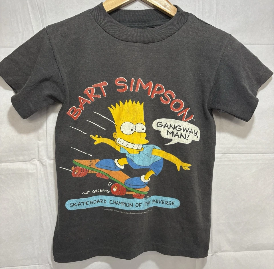 The Simpsons Bart Shirt Youth Kid Child Black Vintage 1990 Skateboard Champion - Image 1 of 4