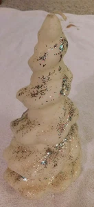 25-1059 11" Vintage Molded Solid White Christmas Tree Candle with Glitter Accent - Picture 1 of 6