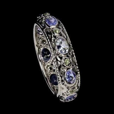 925 Sterling Silver Ring Oval Tanzanite Peridot Natural Gemstone Jewelry Size 8. - Image 1 of 4