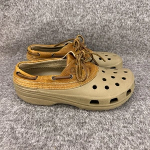 ✅Crocs Islander Pitcrew Tan Leather Slip-On Clogs/Sandals Mens M9/W11 Boat Shoes - Picture 1 of 13