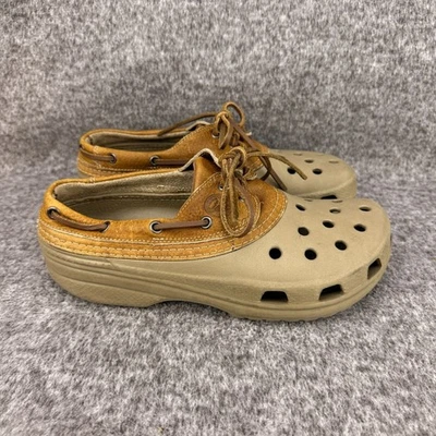 ✅Crocs Islander Pitcrew Tan Leather Slip-On Clogs/Sandals Mens M9/W11 Boat Shoes - Image 1 of 4