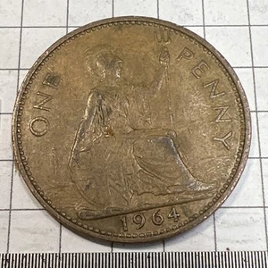 1964   British One Penny Copper     Free Shipping - Picture 1 of 5
