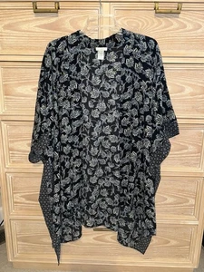 J Jill Top Damen Einheitsgröße blau Blumenmuster vorne offen seitlich genäht Überwurf Poncho - Bild 1 von 3