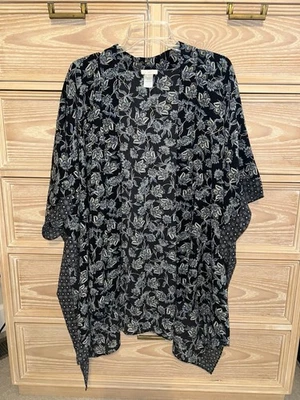 Poncho Jill Top Mujer Talla Única Azul Floral Abierto Frontal Cosido Cubrir Foto 1 de 3