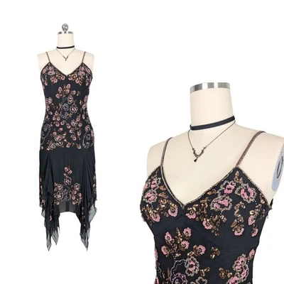 Vintage Sue Wong Prom Dress Midi Gown 10 Black Pink Silk Fairy Y2K Whimsigoth - Image 1 of 4