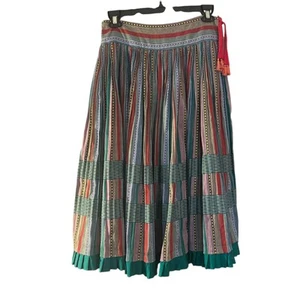 Vintage Seminole Boho A-line Full Skirt Pleated Trim Retro Hipster Heavyweight - Picture 1 of 8
