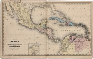 1856 WEST INDIES Map ORIGINAL - STEAMSHIP ROUTES - FLORIDA - TEXAS - CUBA - Picture 1 of 3