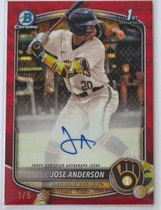 JOSE ANDERSON 2025 Bowman Chrome RED WAVE AUTO 1st Bowman #1/5 #CPA-JA - Picture 1 of 2