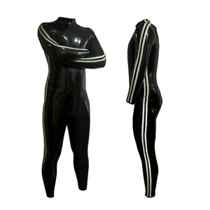 Body completo de látex para hombre traje de gato con rayas blancas uniforme de goma apretado hecho a mano - Imagen 1 de 6