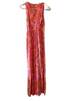 Maxi Vestido de Verano Jessica Simpson Talla Pequeña S Mujer Amarillo Rosa Floral Cuello en V Foto 1 de 4
