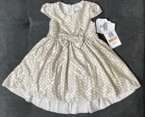 Neu mit Etikett Rare Editions Mädchen 3T Gold Kleid für besondere Anlässe Flügelärmel Schleife - Bild 1 von 8
