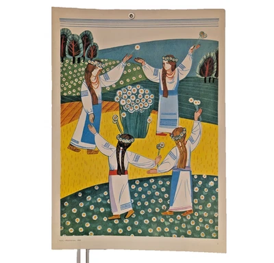 Póster popular ucraniano 1988 - URSS soviética - Niñas en traje tradicional ucraniano Foto 1 de 3