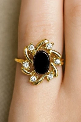 Anillo de ónix genuino electrochapado 14k de colección diseño único nunca usado talla 6 Foto 1 de 4