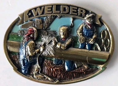 Hebilla de cinturón The Great American Buckle Co WELDER pintada 1986 metal fundido en relieve Foto 1 de 4