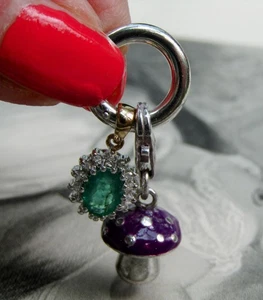 Charm - 9CT Gold Emerald & Diamond Posy Charm (M3LV) - Picture 1 of 7