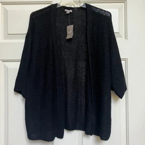 J Jill Black Open Front Knit Cardigan Sweater Short Sleeve Medium Black New Flaw - Picture 1 of 10