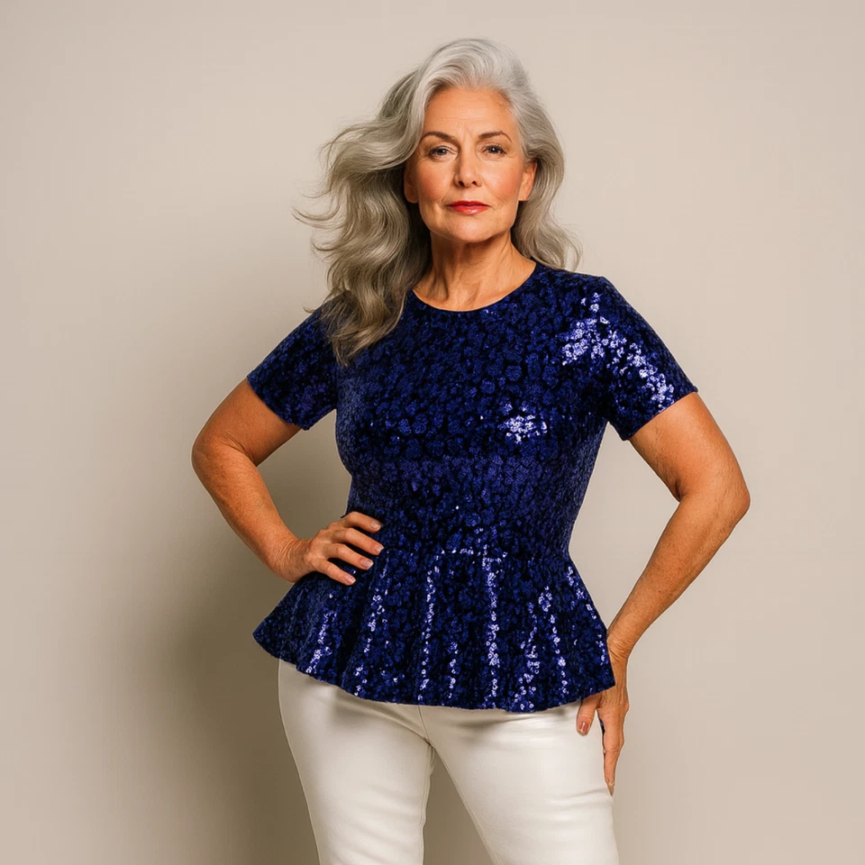 ROCKTHOSECURVES WOMENS PEPLUM BLOUSE LADIES SEQUIN TOP SPARKLY PARTY PLUS SIZE - Image 1 of 3