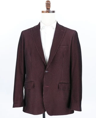 Chaqueta Blazer Robert Graham Terciopelo Talla 40R Ajuste A Medida Rojo Negro Pata de Gallo Foto 1 de 4