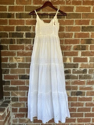 Maxi Vestido Blanco Ojales Encaje Cottegecore/Bohemio Talla XS Jessica Simpson Foto 1 de 4