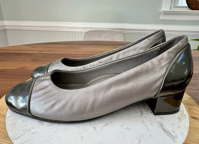 Zapatos Trotters Margarita Para Mujer Talla 8.5 W Cuero Peltre Sin Cordones Tacones Bloque Bomba Foto 1 de 4