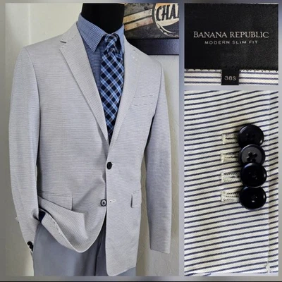 Blazer Banana Republic Hombres 38S Abrigo Deportivo Informal Algodón Chaqueta Rayas Horizontales Foto 1 de 4