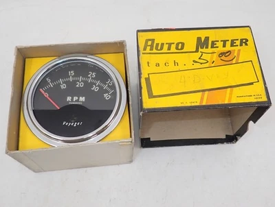 Vintage Autometer 4,000 RPM Tachometer Model 4DVoy Early Voyager Logo New In Box - Image 1 of 4